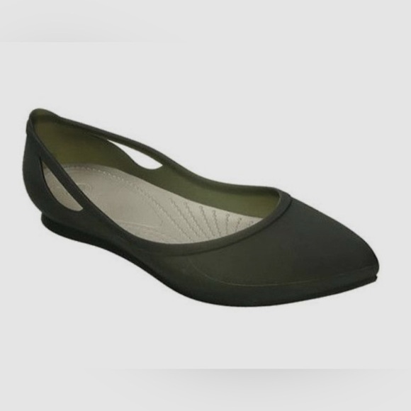 Crocs Shoes Womens Rio Ballet Flats Black Comfort Slip On Pointed Toe Size 7 EUC - Picture 1 of 14